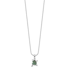 Brilliant Embers Sterling Silver Rhodium-plated 34 Stone 18 inch Micro Pav‚ Green CZ Frog Necklace with 2 Inch Extender