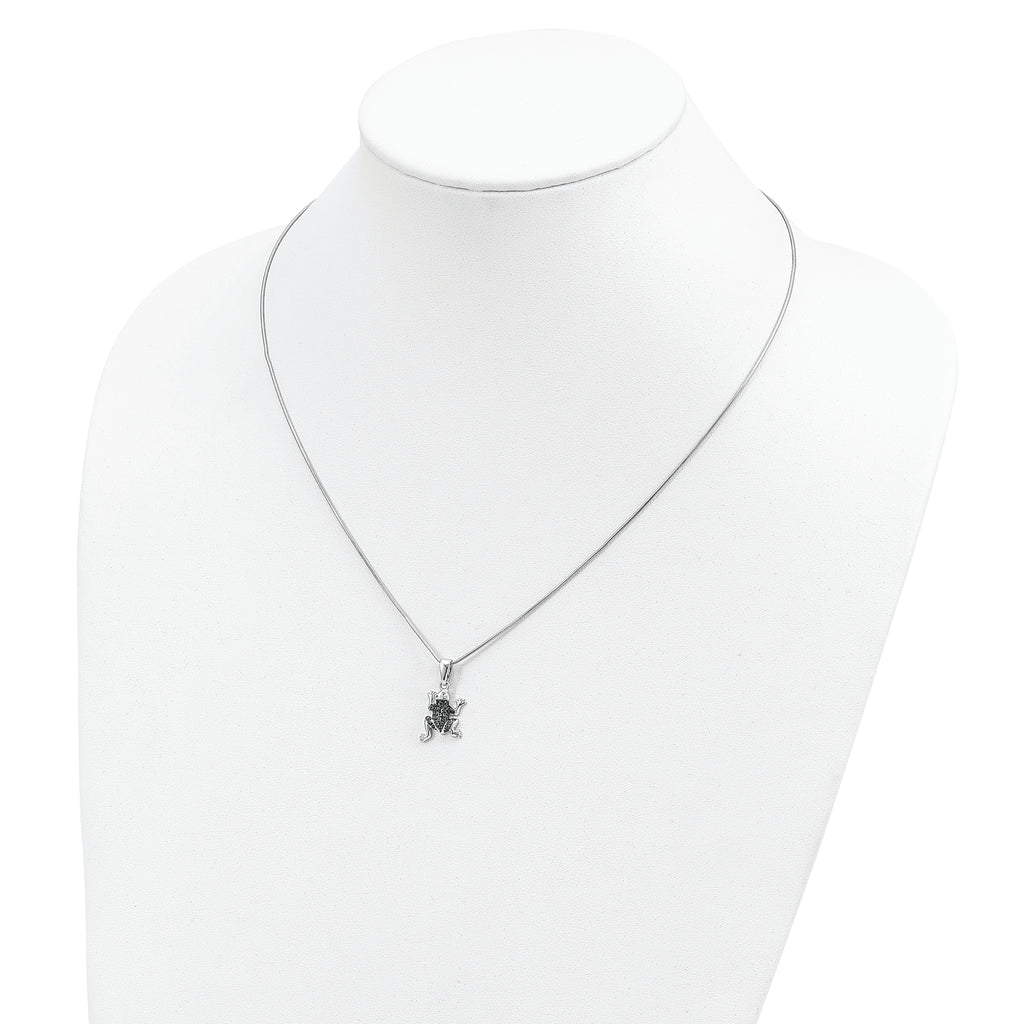 Brilliant Embers Sterling Silver Rhodium-plated 34 Stone 18 inch Micro PavÃƒÆ’Ã†â€™Ãƒâ€šÃ‚Â¢ÃƒÆ’Ã‚Â¢Ãƒâ€šÃ¢â‚¬Å¡Ãƒâ€šÃ‚Â¬ÃƒÆ’Ã¢â‚¬Â¦Ãƒâ€šÃ‚Â¡ Green CZ Frog Necklace with 2 Inch Extender