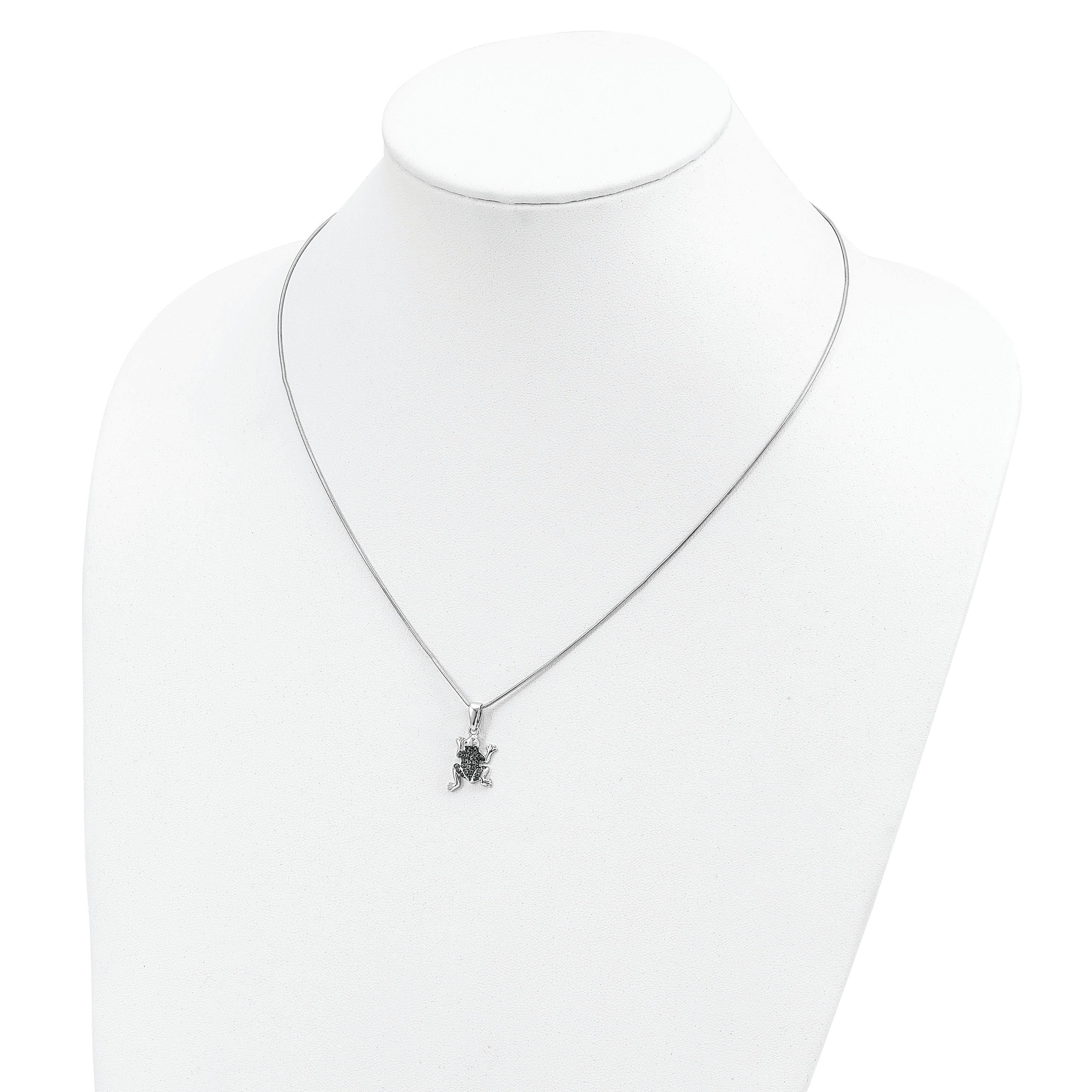Brilliant Embers Sterling Silver Rhodium-plated 34 Stone 18 inch Micro PavÃƒÆ’Ã†â€™Ãƒâ€šÃ‚Â¢ÃƒÆ’Ã‚Â¢Ãƒâ€šÃ¢â‚¬Å¡Ãƒâ€šÃ‚Â¬ÃƒÆ’Ã¢â‚¬Â¦Ãƒâ€šÃ‚Â¡ Green CZ Frog Necklace with 2 Inch Extender