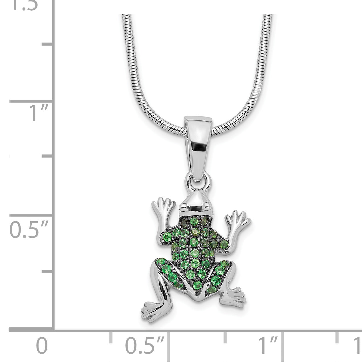 Brilliant Embers Sterling Silver Rhodium-plated 34 Stone 18 inch Micro Pav‚ Green CZ Frog Necklace with 2 Inch Extender