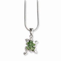 Sterling Silver Frog Necklace with Green CZ Sparkle by Sophia Jewelers