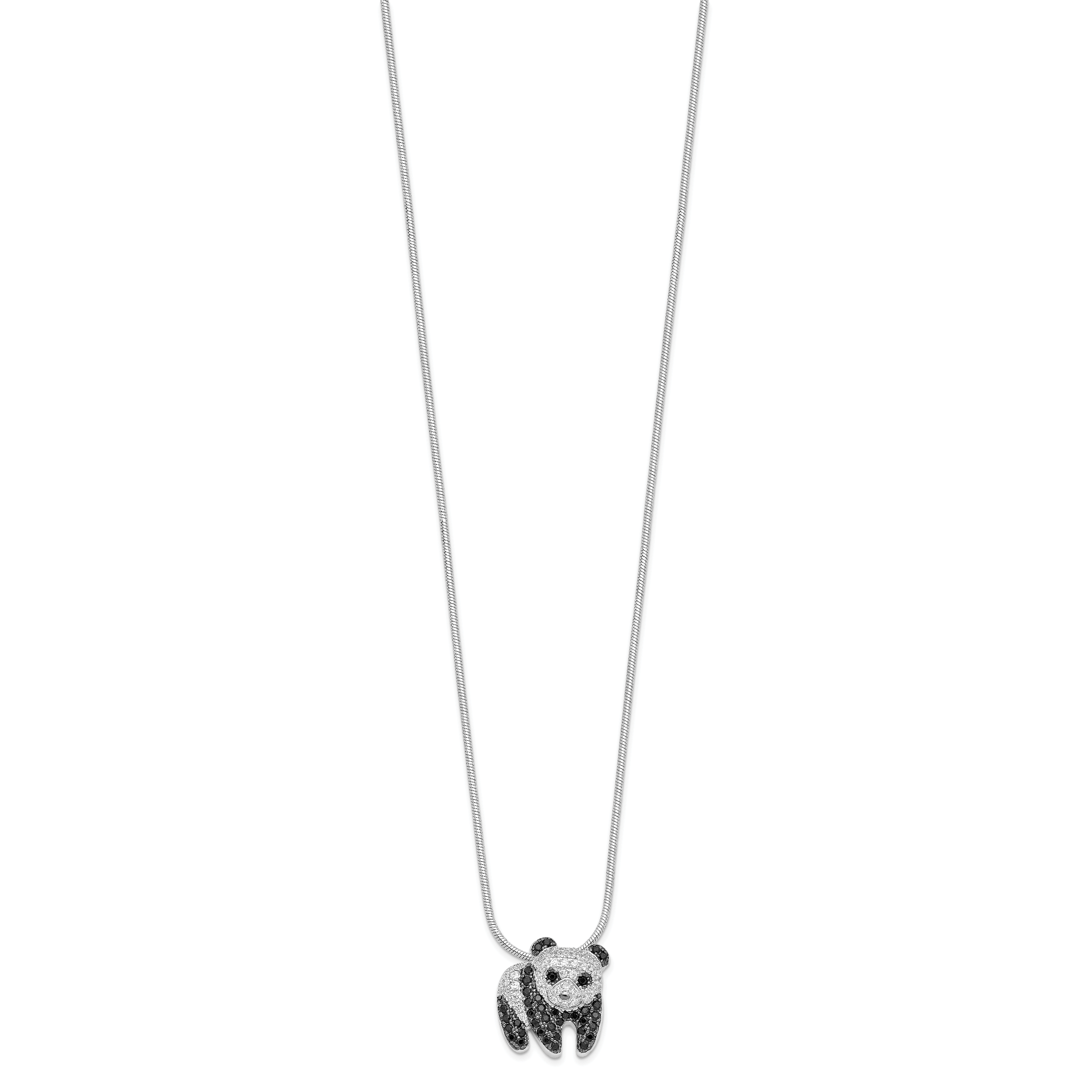 Brilliant Embers Sterling Silver Rhodium-plated 84 Stone 18 inch Micro PavÃƒÆ’Ã†â€™Ãƒâ€šÃ‚Â¢ÃƒÆ’Ã‚Â¢Ãƒâ€šÃ¢â‚¬Å¡Ãƒâ€šÃ‚Â¬ÃƒÆ’Ã¢â‚¬Â¦Ãƒâ€šÃ‚Â¡ Black and White CZ Panda Necklace with 2 Inch Extender