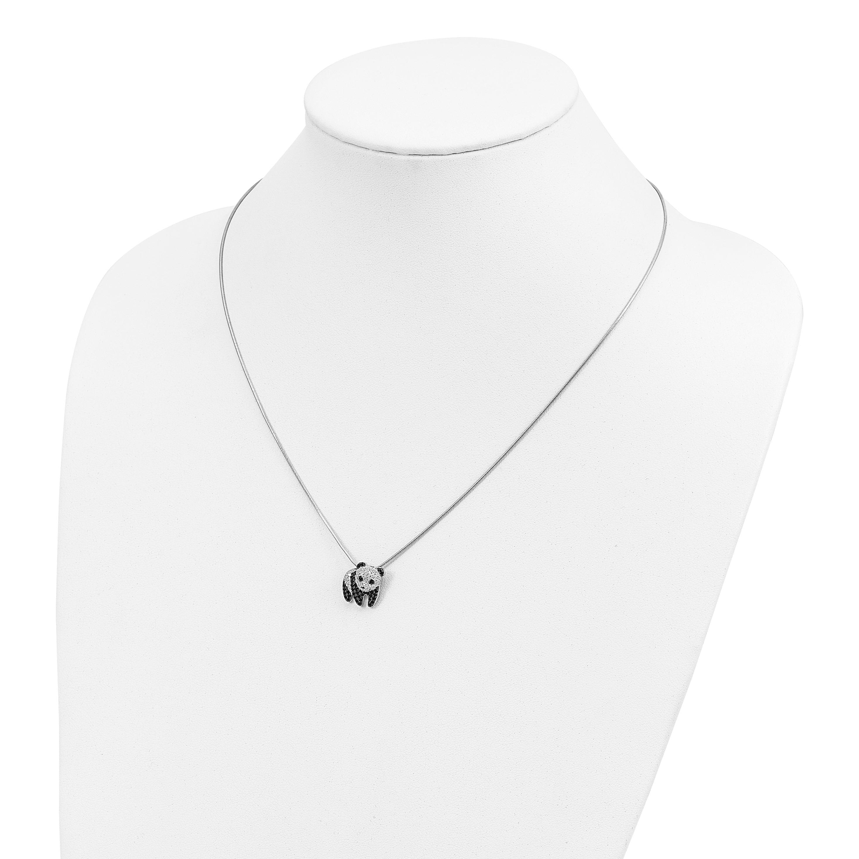 Brilliant Embers Sterling Silver Rhodium-plated 84 Stone 18 inch Micro Pav‚ Black and White CZ Panda Necklace with 2 Inch Extender