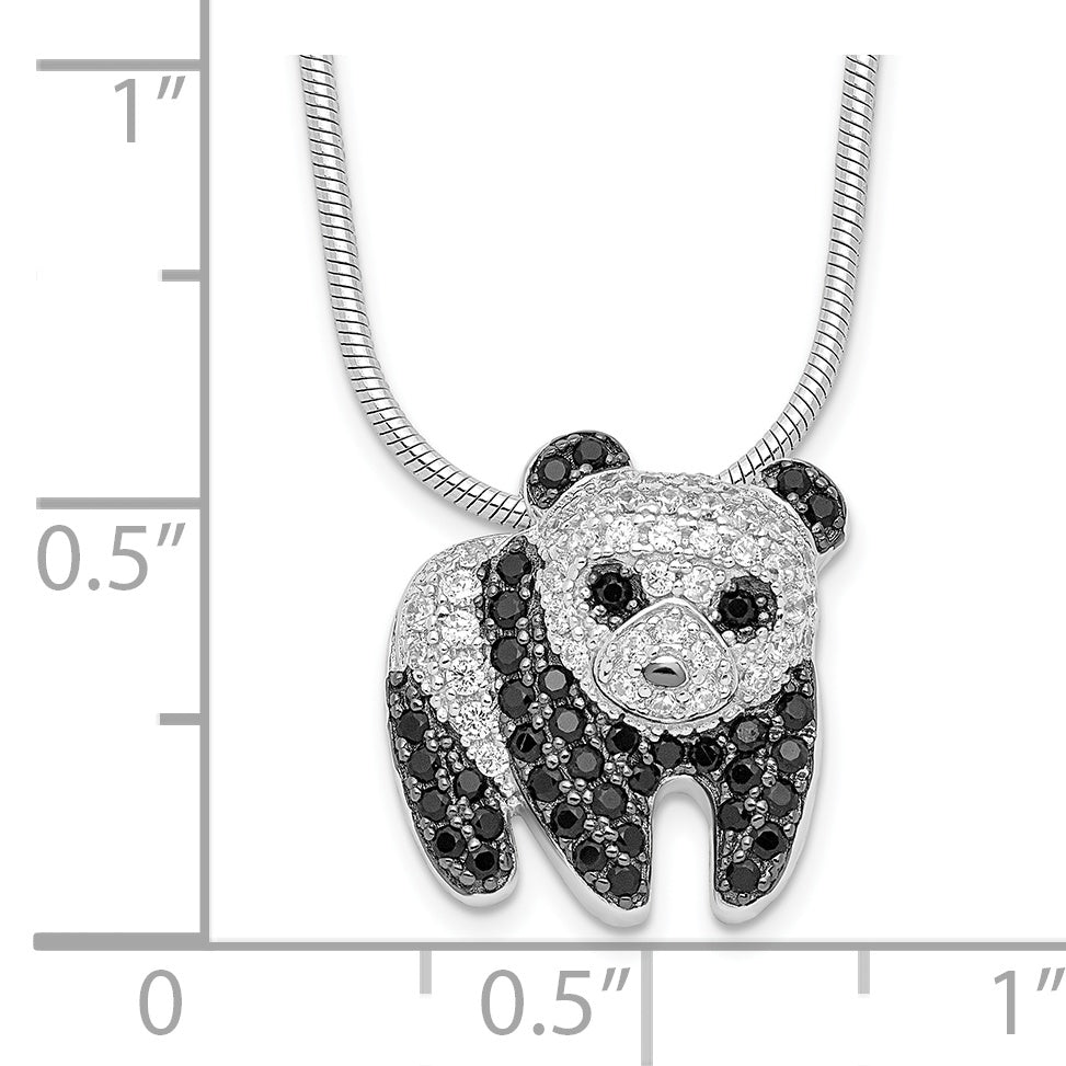 Brilliant Embers Sterling Silver Rhodium-plated 84 Stone 18 inch Micro Pav‚ Black and White CZ Panda Necklace with 2 Inch Extender