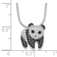 Brilliant Embers Sterling Silver Rhodium-plated 84 Stone 18 inch Micro Pav‚ Black and White CZ Panda Necklace with 2 Inch Extender