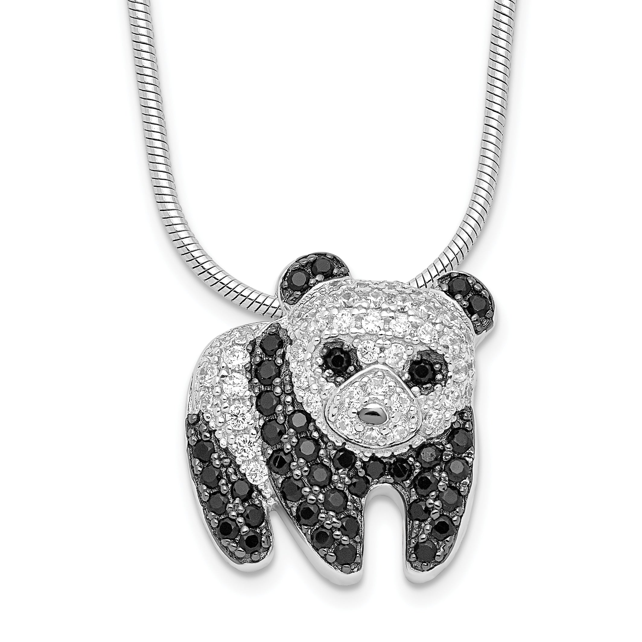 Brilliant Embers Sterling Silver Rhodium-plated 84 Stone 18 inch Micro Pav‚ Black and White CZ Panda Necklace with 2 Inch Extender