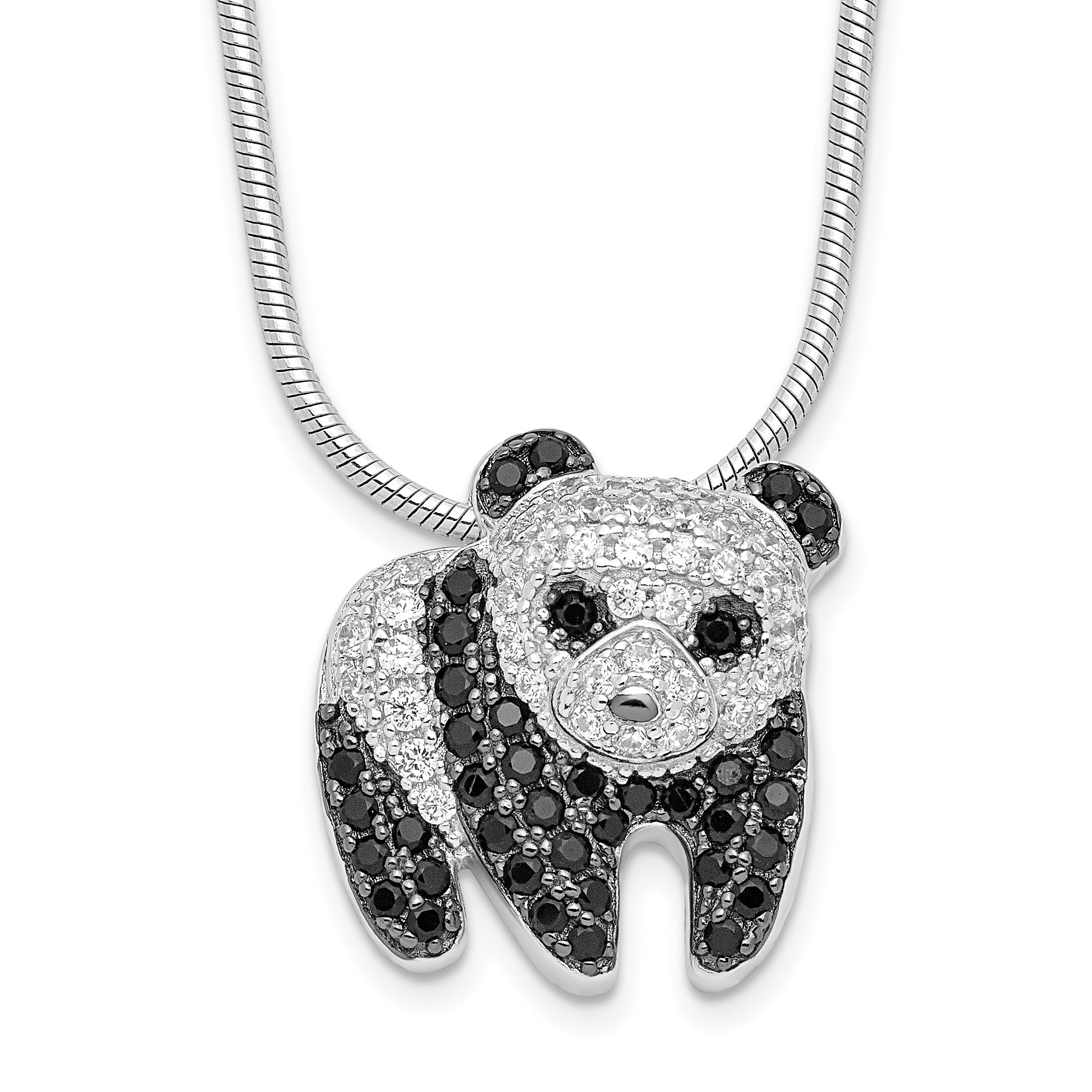 Brilliant Embers Sterling Silver Rhodium-plated 84 Stone 18 inch Micro Pav‚ Black and White CZ Panda Necklace with 2 Inch Extender Main image