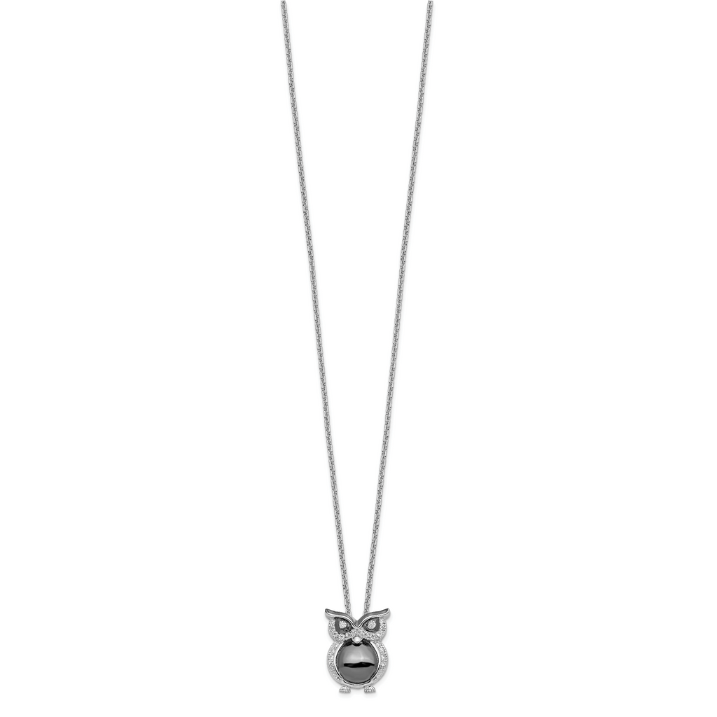 Brilliant Embers Sterling Silver Rhodium-plated 22 Stone 18 inch Micro PavÃƒÆ’Ã†â€™Ãƒâ€šÃ‚Â¢ÃƒÆ’Ã‚Â¢Ãƒâ€šÃ¢â‚¬Å¡Ãƒâ€šÃ‚Â¬ÃƒÆ’Ã¢â‚¬Â¦Ãƒâ€šÃ‚Â¡ CZ Owl Necklace with 2 Inch Extender