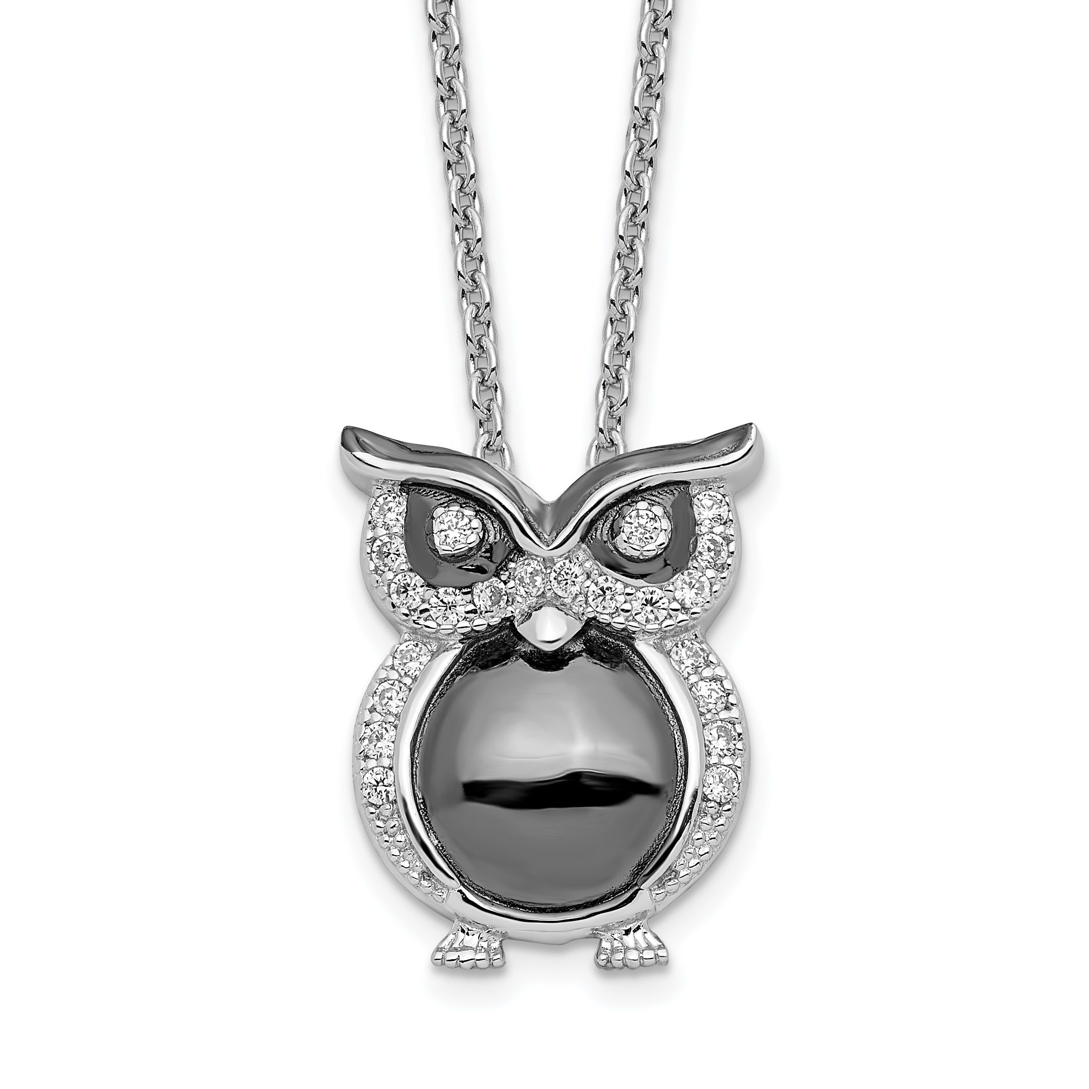 Brilliant Embers Sterling Silver Rhodium-plated 22 Stone 18 inch Micro Pav‚ CZ Owl Necklace with 2 Inch Extender Main image