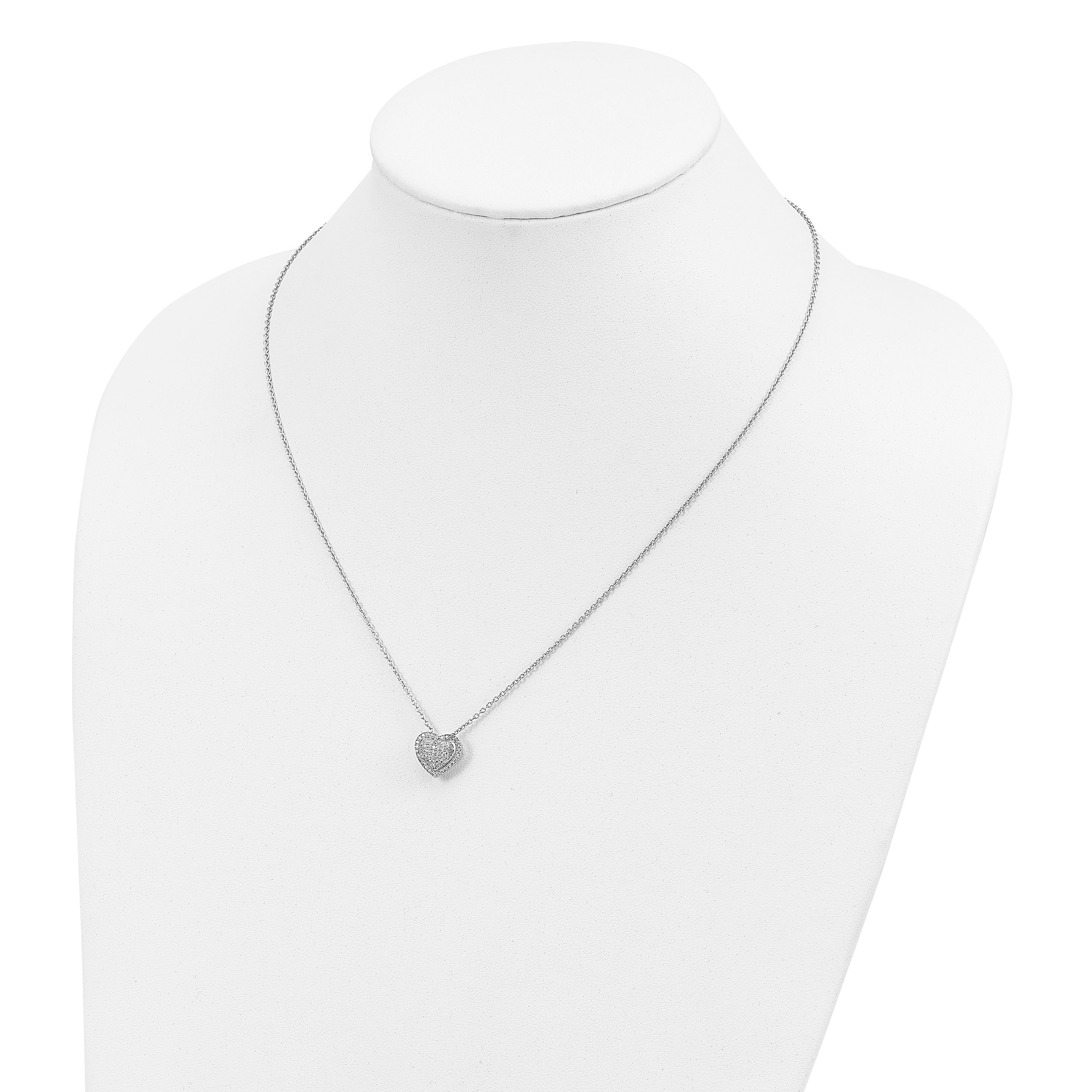 Brilliant Embers Sterling Silver Rhodium-plated 56 Stone 18 inch Micro Pav‚ CZ Heart Necklace with 2 Inch Extender