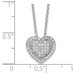 Brilliant Embers Sterling Silver Rhodium-plated 56 Stone 18 inch Micro Pav‚ CZ Heart Necklace with 2 Inch Extender