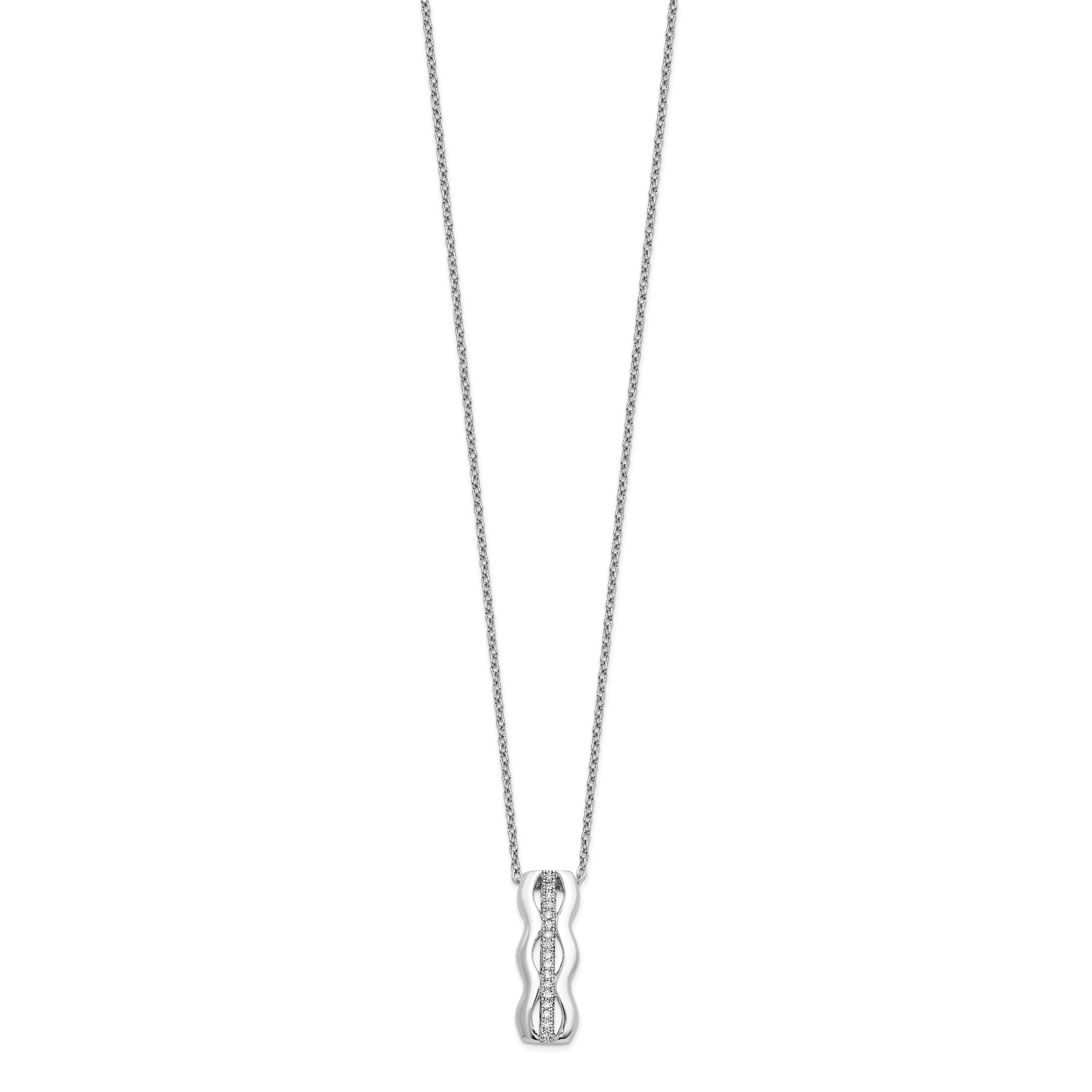 Brilliant Embers Sterling Silver Rhodium-plated 17 Stone 18 inch Micro PavÃƒÆ’Ã†â€™Ãƒâ€šÃ‚Â¢ÃƒÆ’Ã‚Â¢Ãƒâ€šÃ¢â‚¬Å¡Ãƒâ€šÃ‚Â¬ÃƒÆ’Ã¢â‚¬Â¦Ãƒâ€šÃ‚Â¡ CZ Necklace with 2 Inch Extender