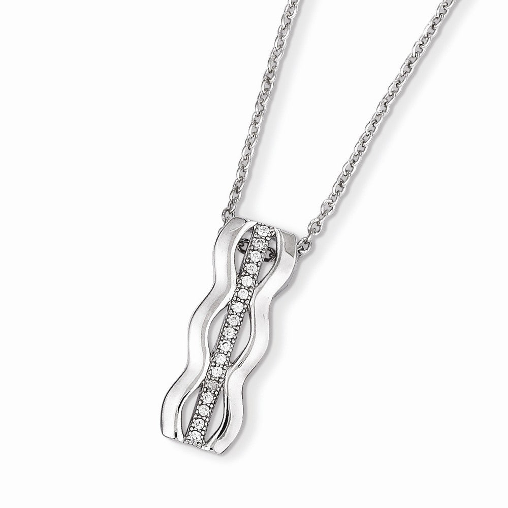 Sterling Silver 925 Necklace with Clear CZ Rhodium Plated Elegance - 18