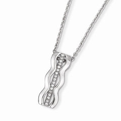 Sterling Silver 925 Necklace with Clear CZ Rhodium Plated Elegance - 18