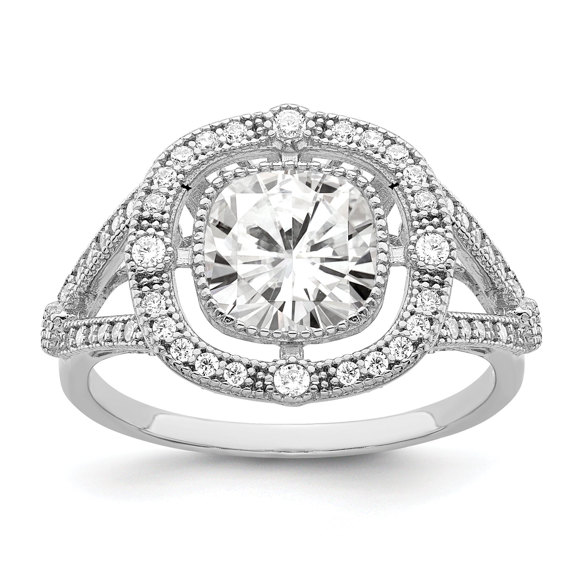 Brilliant Embers Sterling Silver Rhodium-plated 51 Stone Fancy Micro Pav‚ CZ Ring Main image