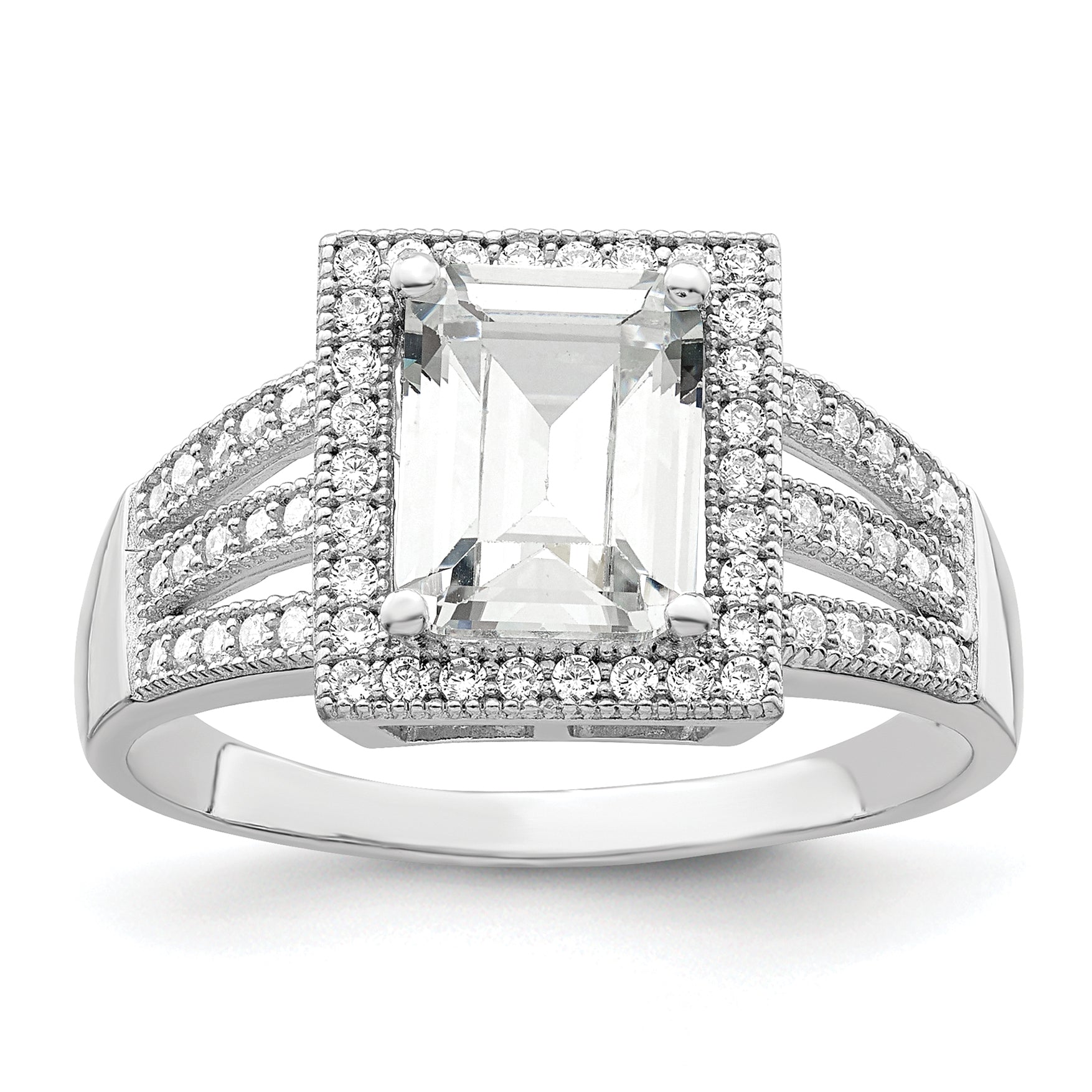 Brilliant Embers Sterling Silver Rhodium-plated 61 Stone Micro Pav‚ CZ Ring Main image
