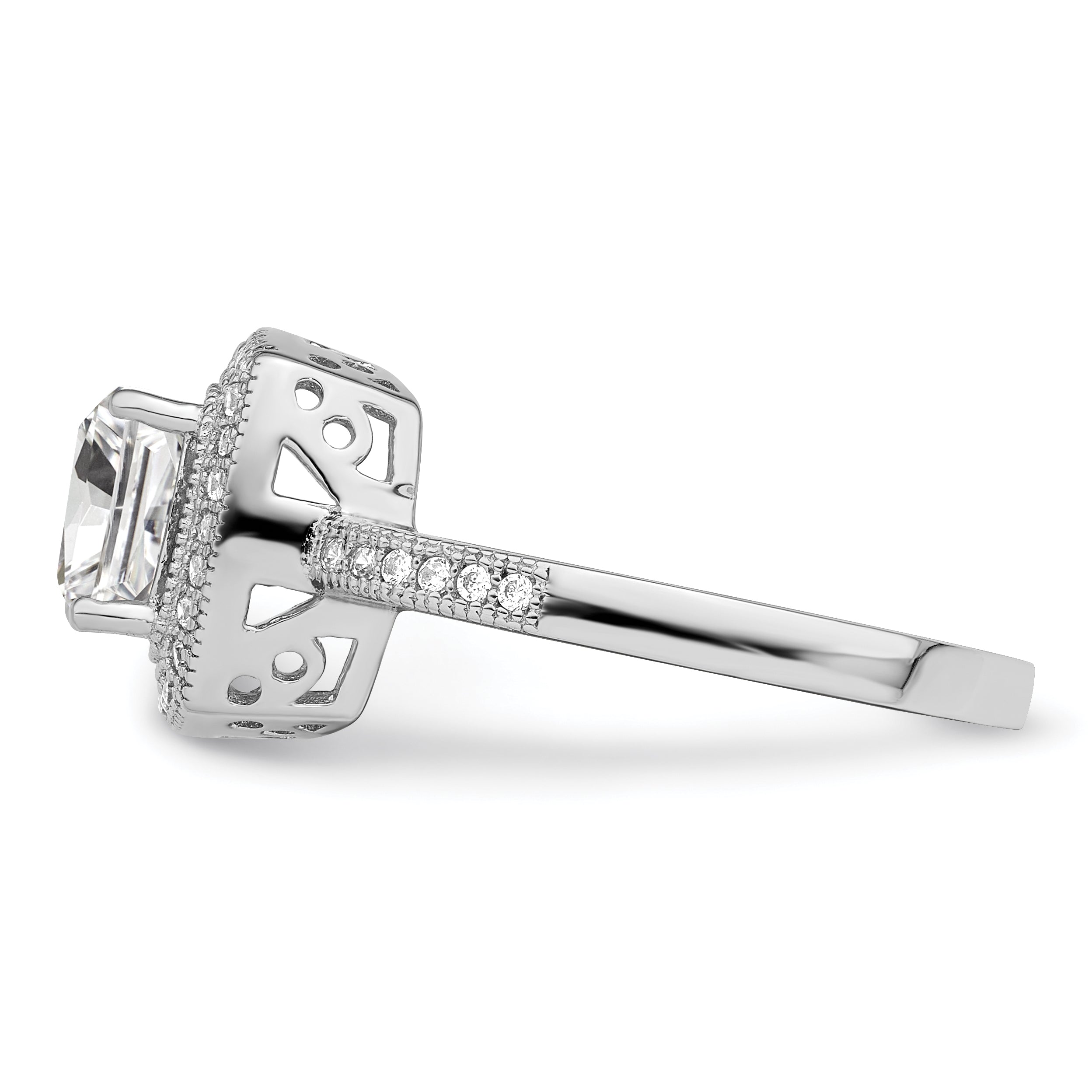 Brilliant Embers Sterling Silver Rhodium-plated 41 Stone Halo Micro PavÃƒÂ¢Ã‚â‚¬Ã‚Å¡ CZ Ring