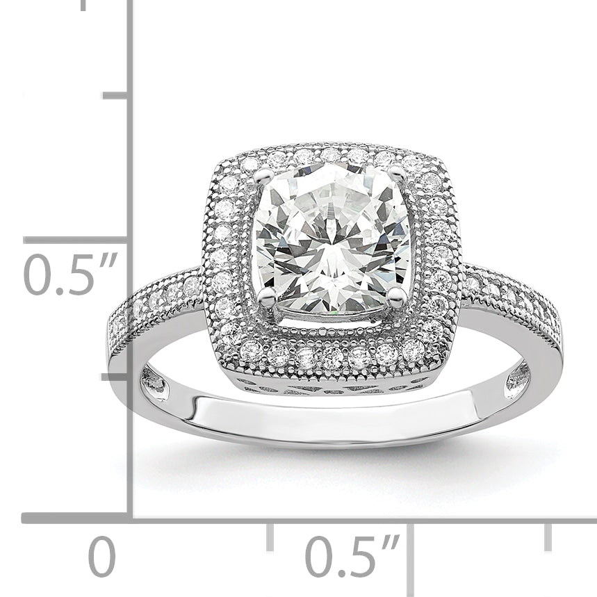 Brilliant Embers Sterling Silver Rhodium-plated 41 Stone Halo Micro PavÃƒÂ¢Ã‚â‚¬Ã‚Å¡ CZ Ring