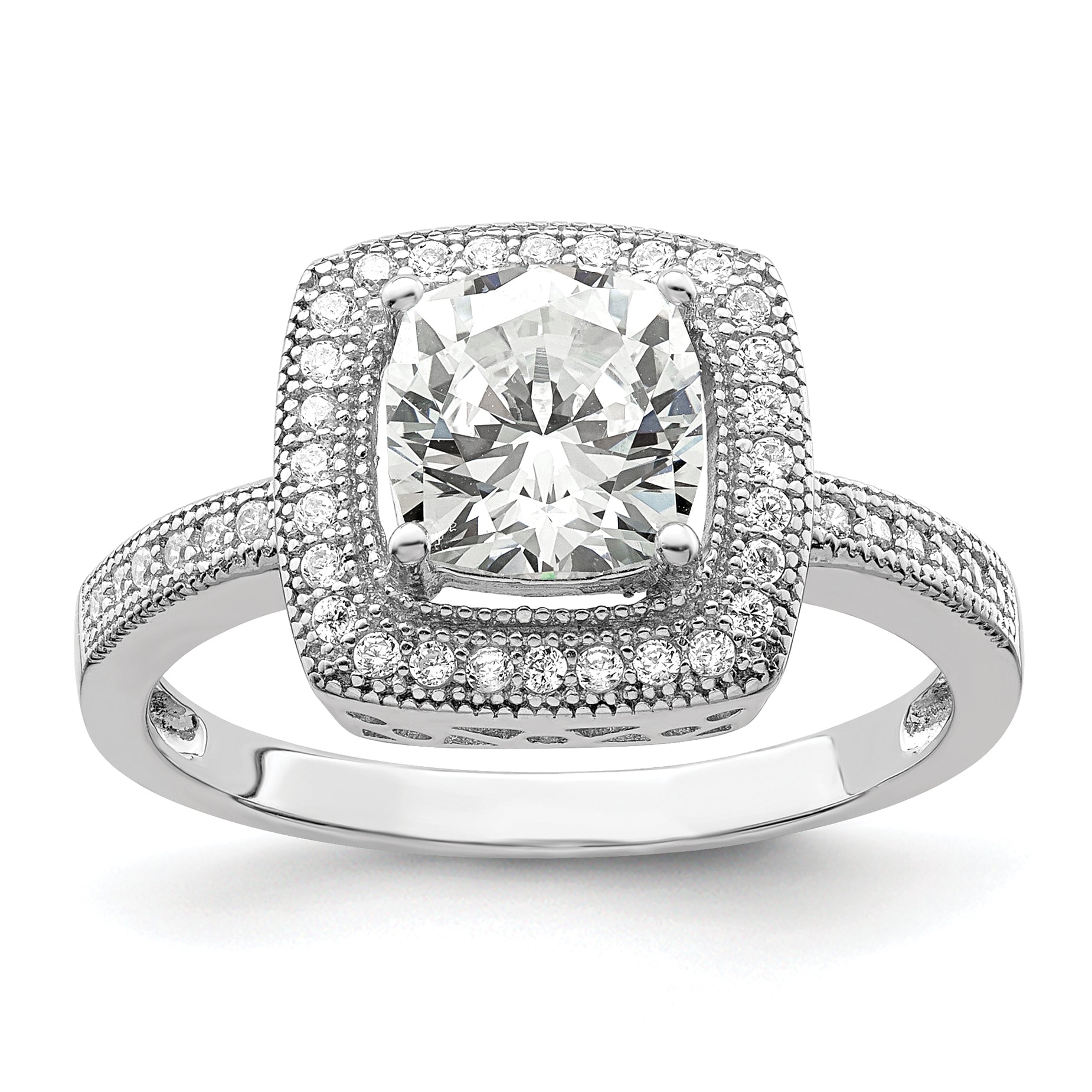 Brilliant Embers Sterling Silver Rhodium-plated 41 Stone Halo Micro Pav‚ CZ Ring Main image