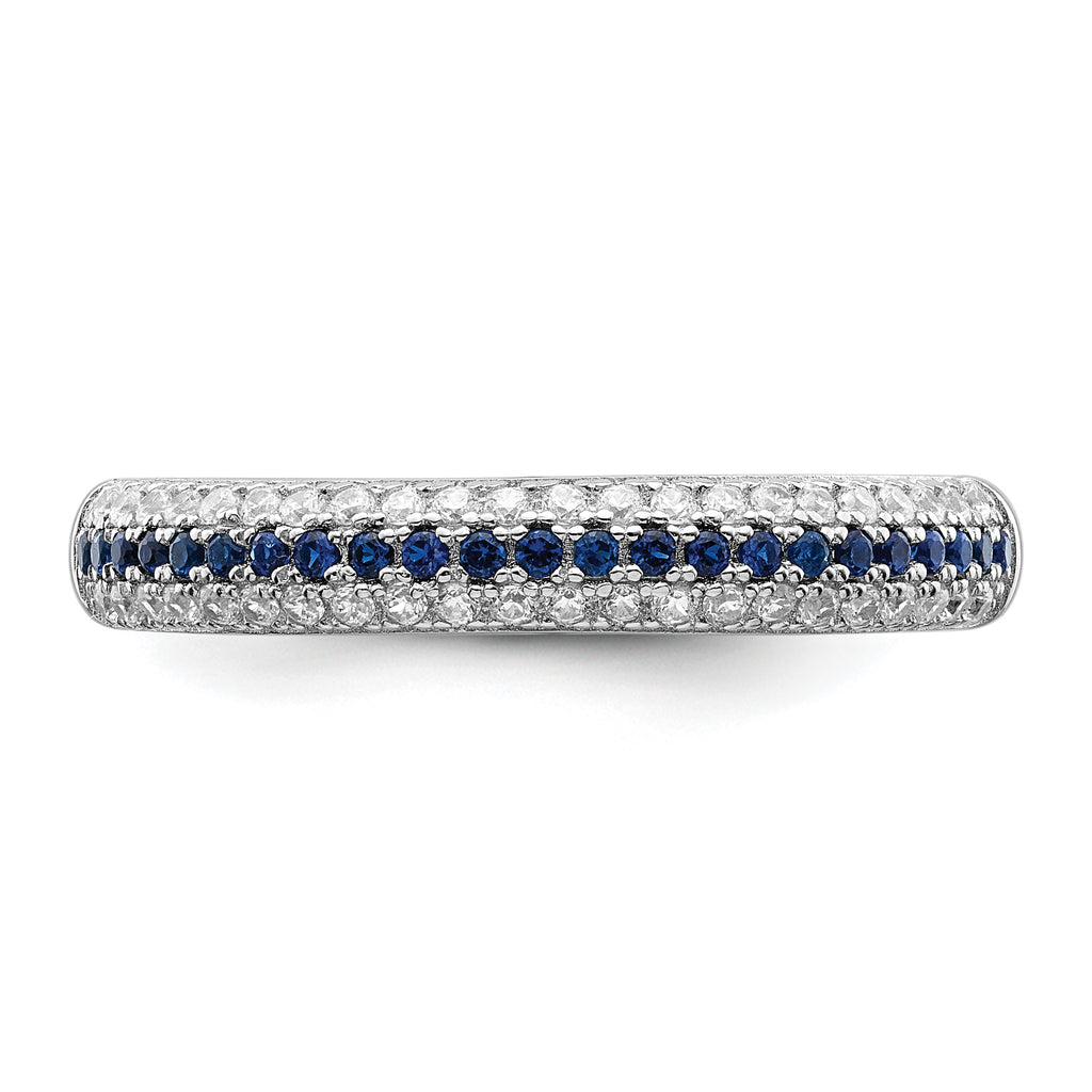 Brilliant Embers Sterling Silver Rhodium-plated 67 Stone Blue and White Micro PavÃƒÂ¢Ã‚â‚¬Ã‚Å¡ CZ Polished Ring