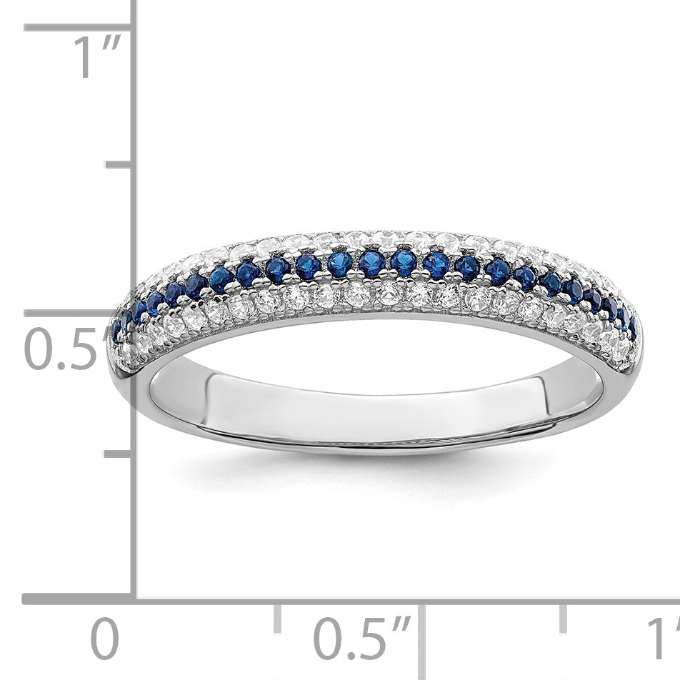 Brilliant Embers Sterling Silver Rhodium-plated 67 Stone Blue and White Micro PavÃƒÂ¢Ã‚â‚¬Ã‚Å¡ CZ Polished Ring