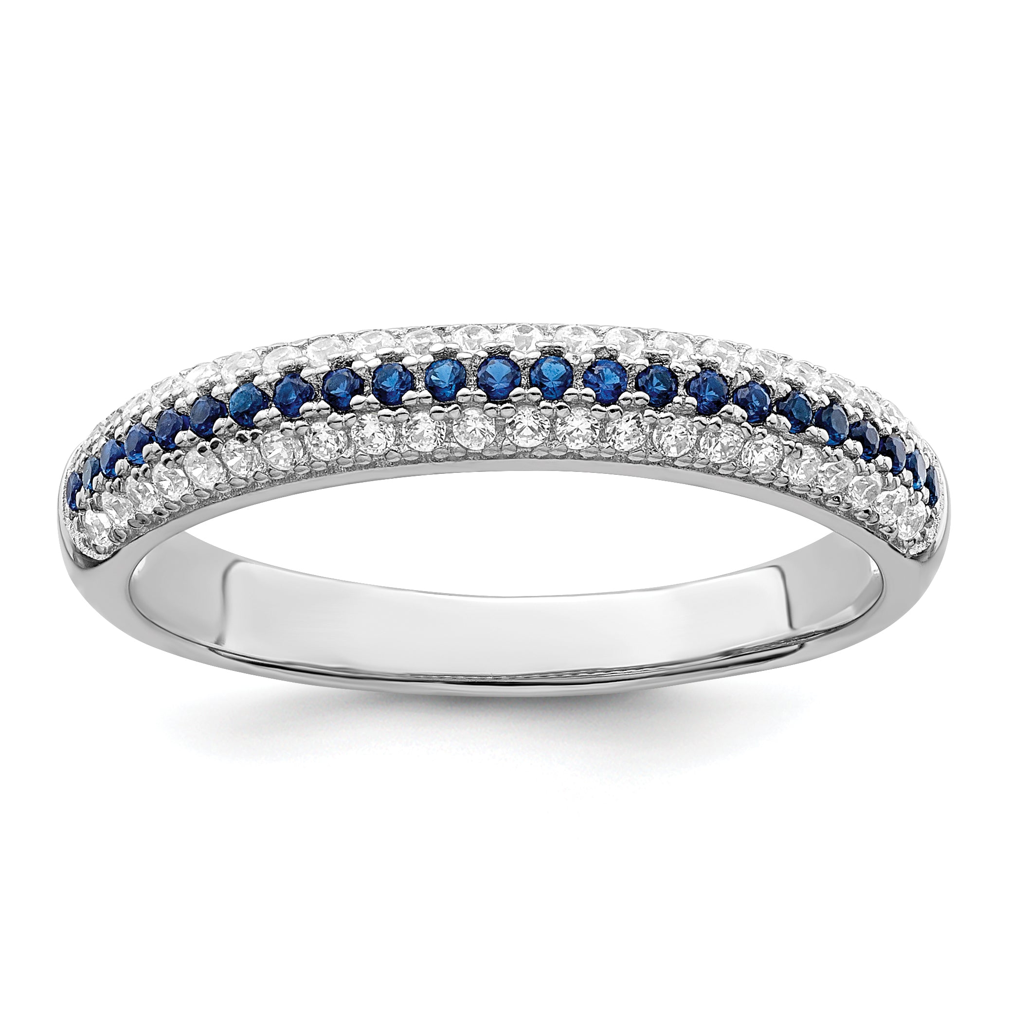 Brilliant Embers Sterling Silver Rhodium-plated 67 Stone Blue and White Micro Pav‚ CZ Polished Ring Main image