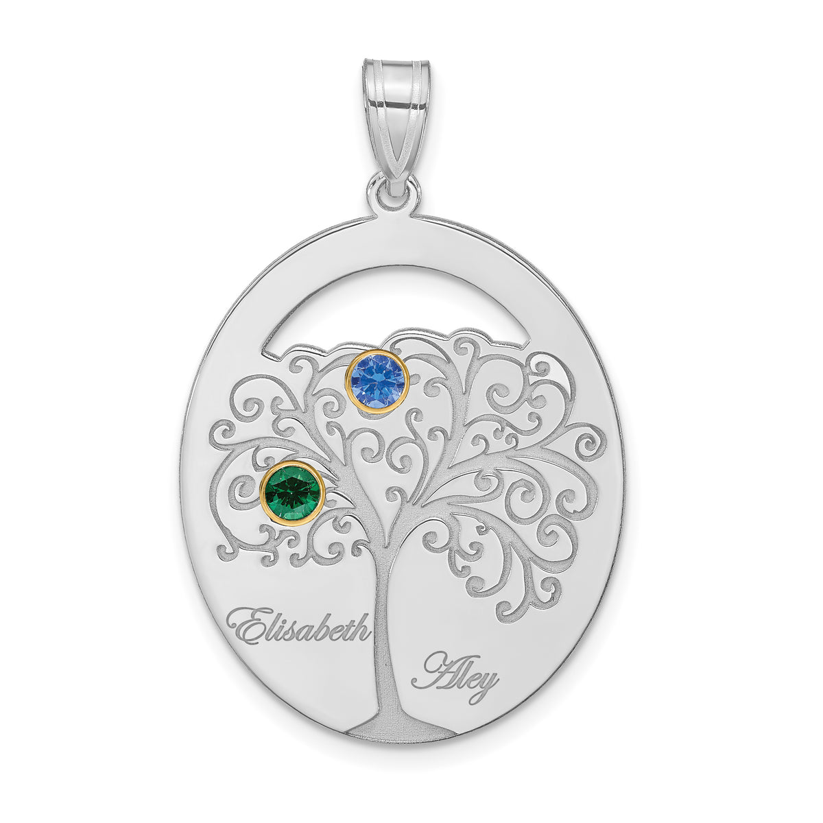 Sterling Silver/Rhod-plated 2 Birthstone with 14k Bezel Family Pendant