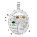 Sterling Silver/Rhod-plated 3 Birthstone with 14k Bezel Family Pendant