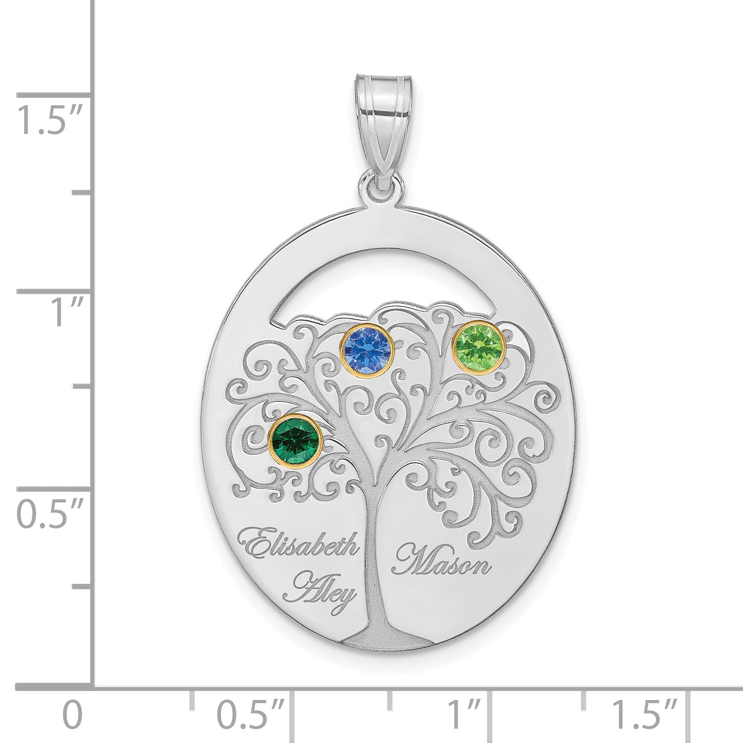 Sterling Silver/Rhod-plated 3 Birthstone with 14k Bezel Family Pendant Secondary image