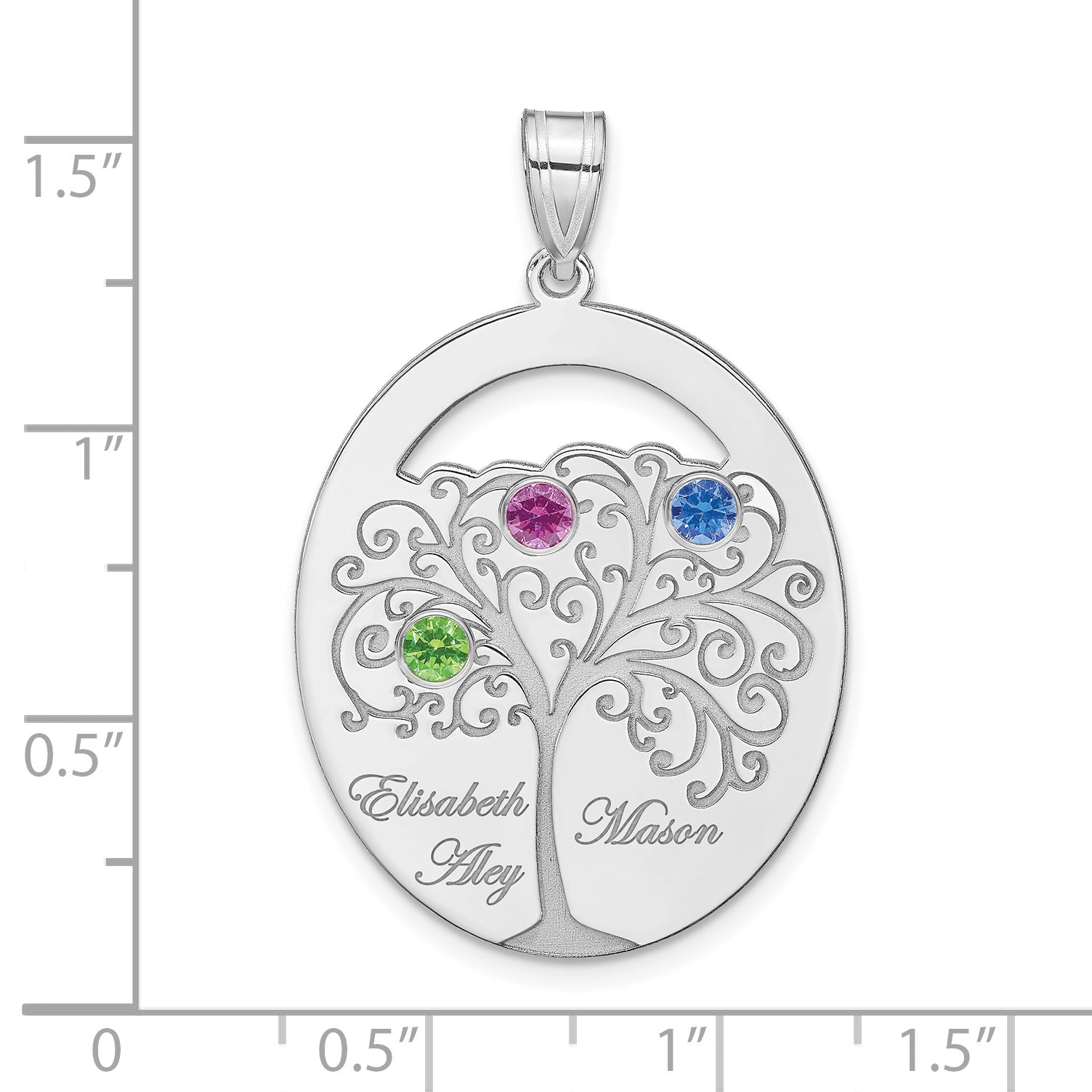 Sterling Silver/Rhod-plated 3 Birthstone with SS Bezel Family Pendant Secondary image