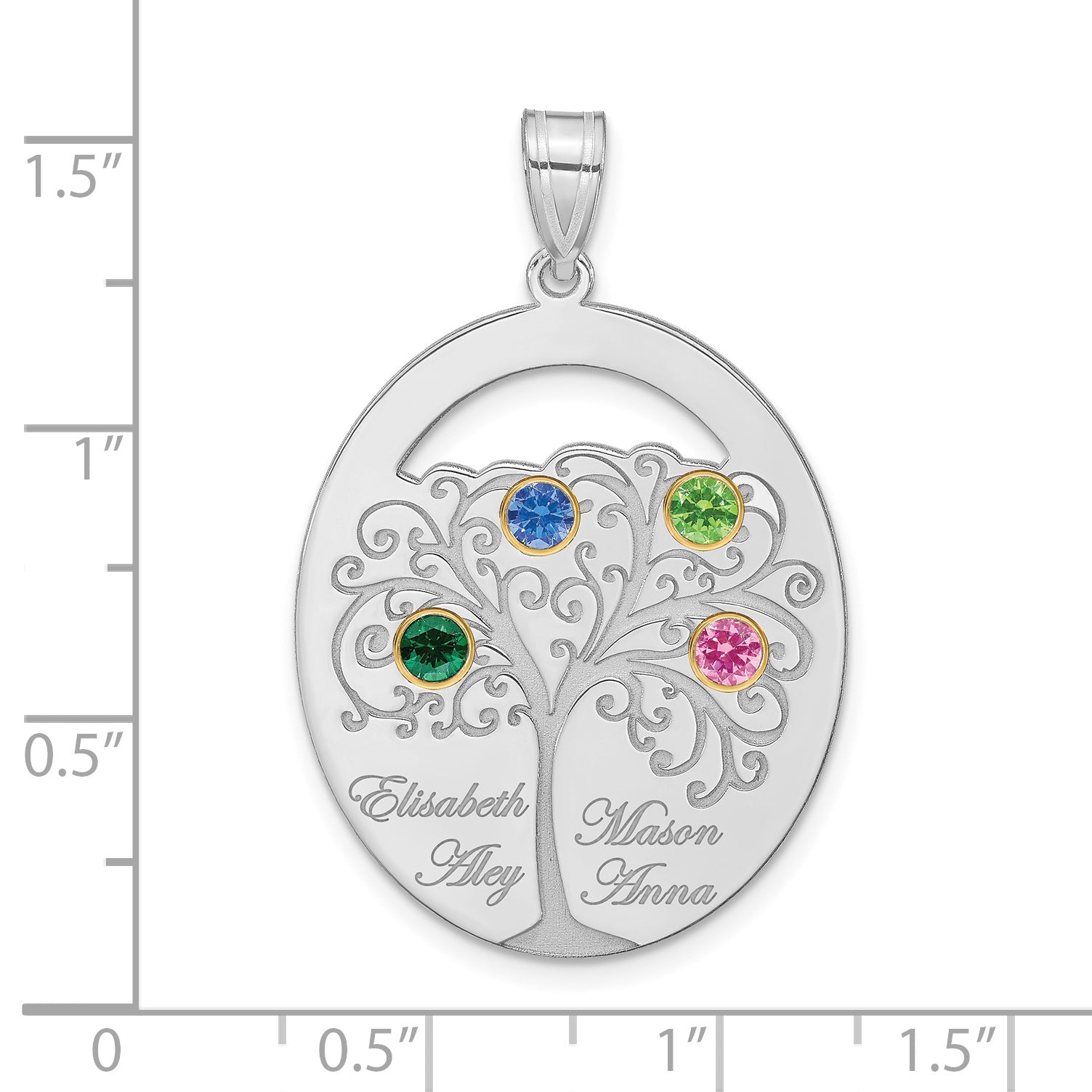 Sterling Silver/Rhod-plated 4 Birthstone with 14k Bezel Family Pendant Secondary image