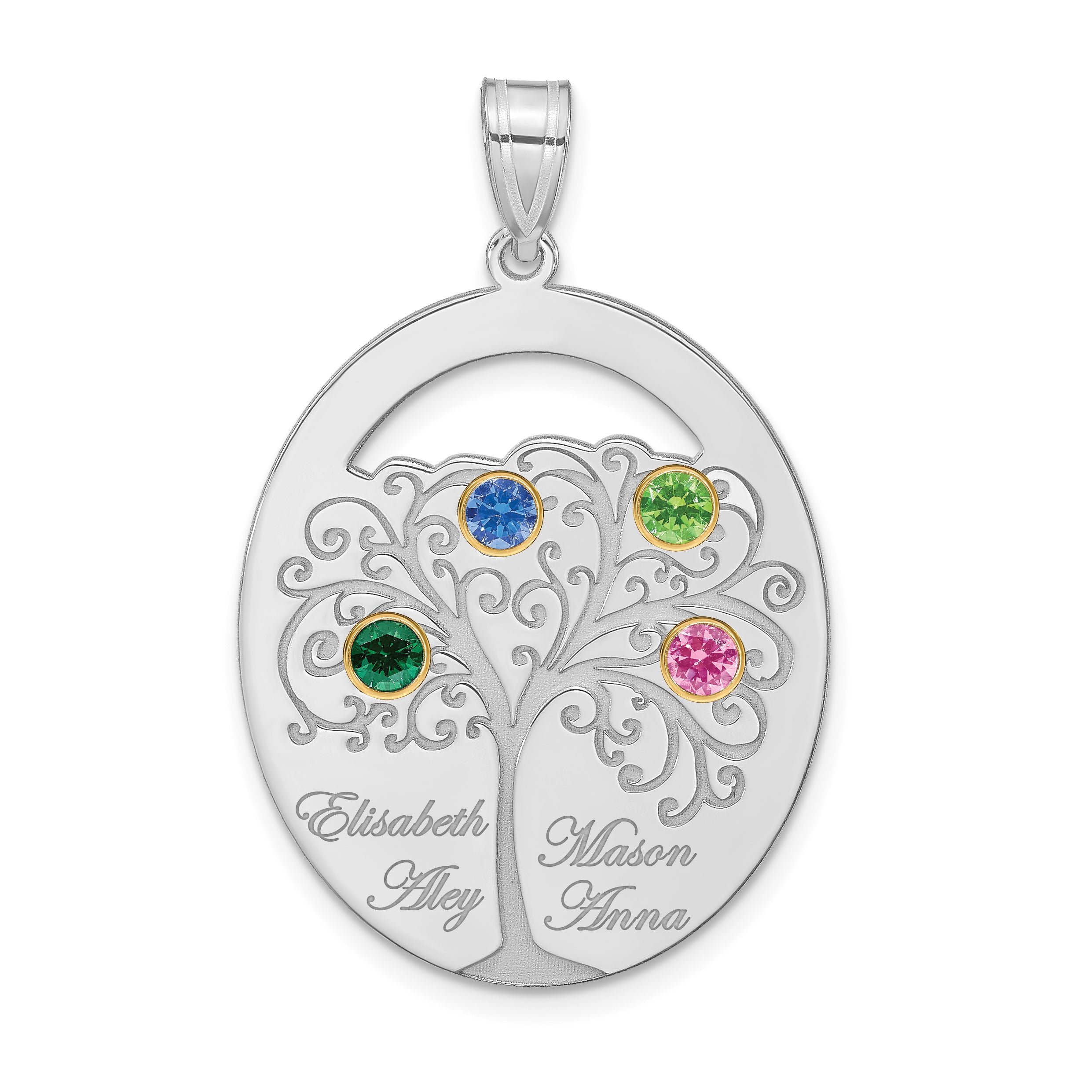 Sterling Silver/Rhod-plated 4 Birthstone with 14k Bezel Family Pendant Main image