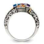 Sterling Silver Antiqued With14k 4-stone Mother's Ring