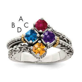 Sterling Silver Antiqued With14k 4-stone Mother's Ring Main image