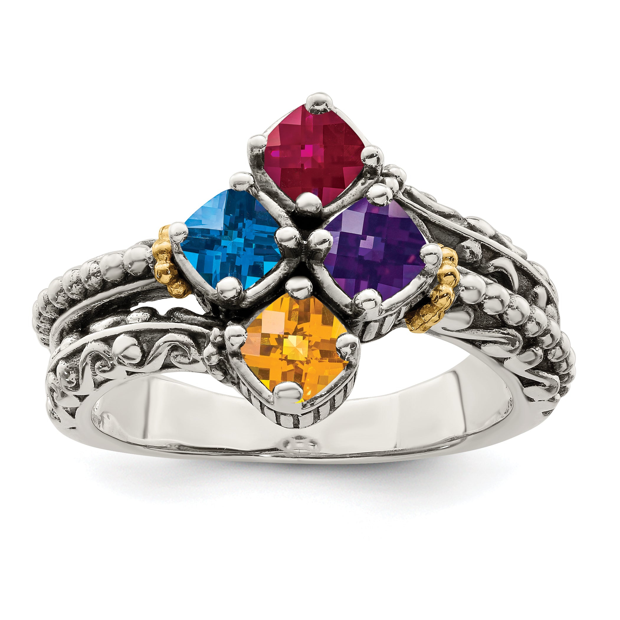 Sterling Silver Antiqued With14k 4-stone Mother's Ring Secondary image