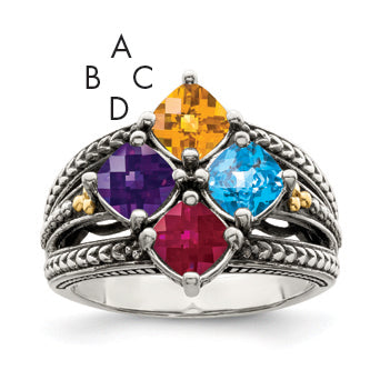 Sterling Silver Antiqued With14k 4-stone Mother's Ring Main image