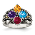 Sterling Silver Antiqued With14k 4-stone Mother's Ring