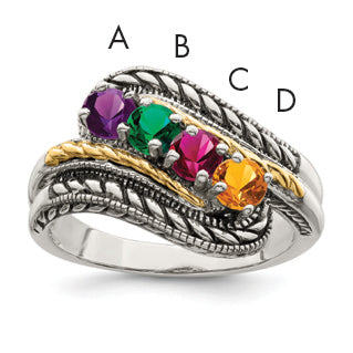 Sterling Silver Antiqued With14k 4-stone Mother's Ring Main image