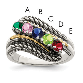 Sterling Silver Antiqued With14k 5-stone Mother's Ring Main image