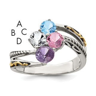 Sterling Silver Antiqued With14k 4-stone Mother's Ring Main image