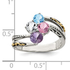 Sterling Silver Antiqued With14k 4-stone Mother's Ring