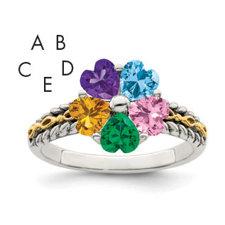 Sterling Silver Antiqued With14k 5-stone Mother's Ring Main image