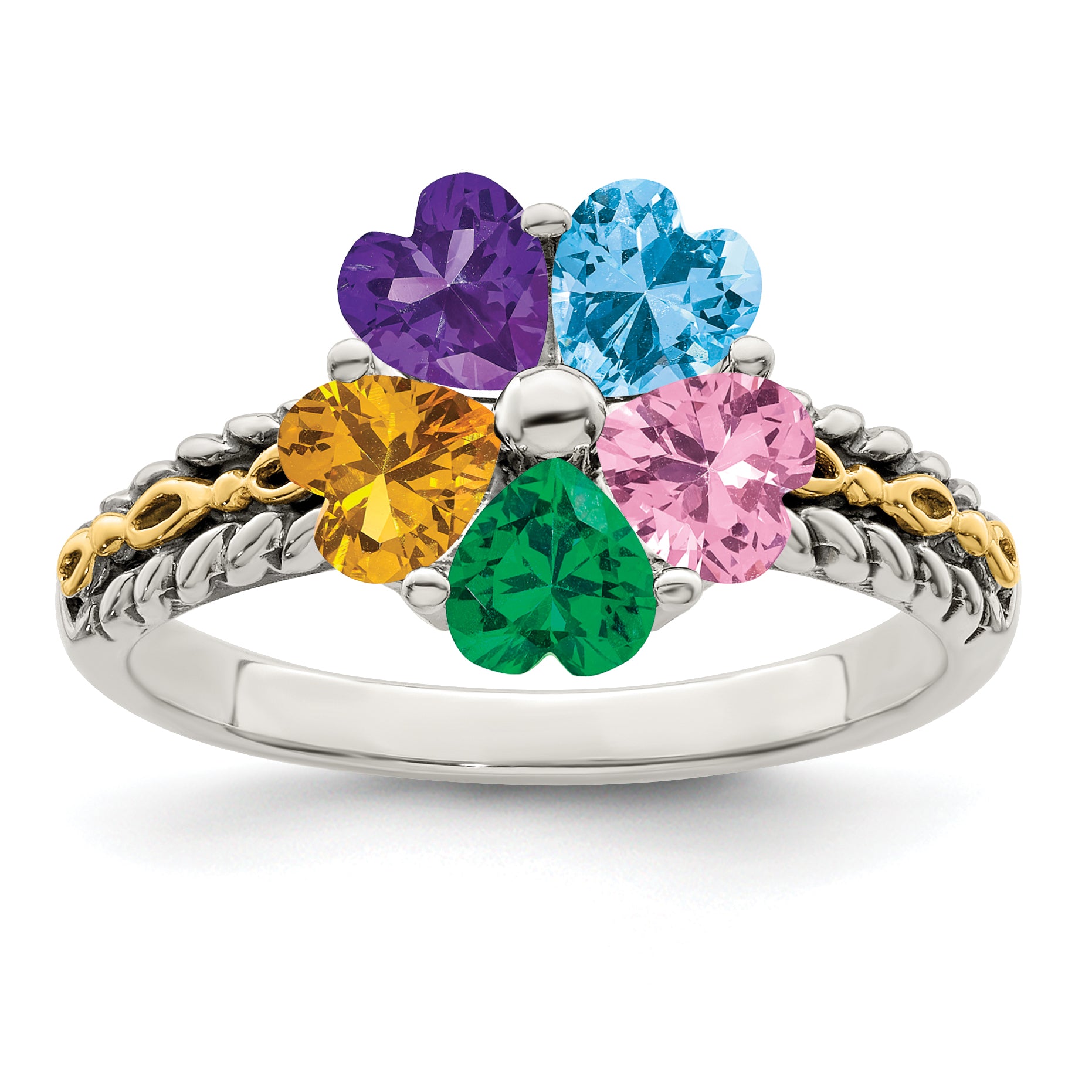 Sterling Silver Antiqued With14k 5-stone Mother's Ring Secondary image