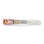 Sterling Silver Antiqued With14k 5-stone WithDiamond Mother's Ring