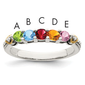 Sterling Silver Antiqued With14k 5-stone WithDiamond Mother's Ring Secondary image