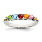 Sterling Silver Antiqued With14k 5-stone WithDiamond Mother's Ring