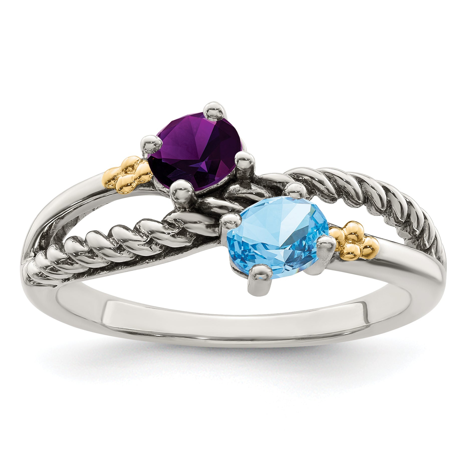 Sterling Silver Antiqued With14k 2-stone Mother's Ring Secondary image