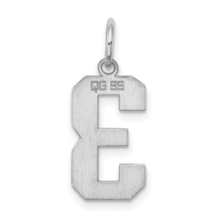 Sterling Silver/Rhodium-plated Polished Number 3 Charm