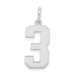 Sterling Silver/Rhodium-plated Polished Number 3 Charm