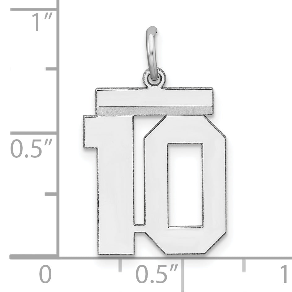 Sterling Silver Rhodium-plated Medium Polished Number 10 Charm